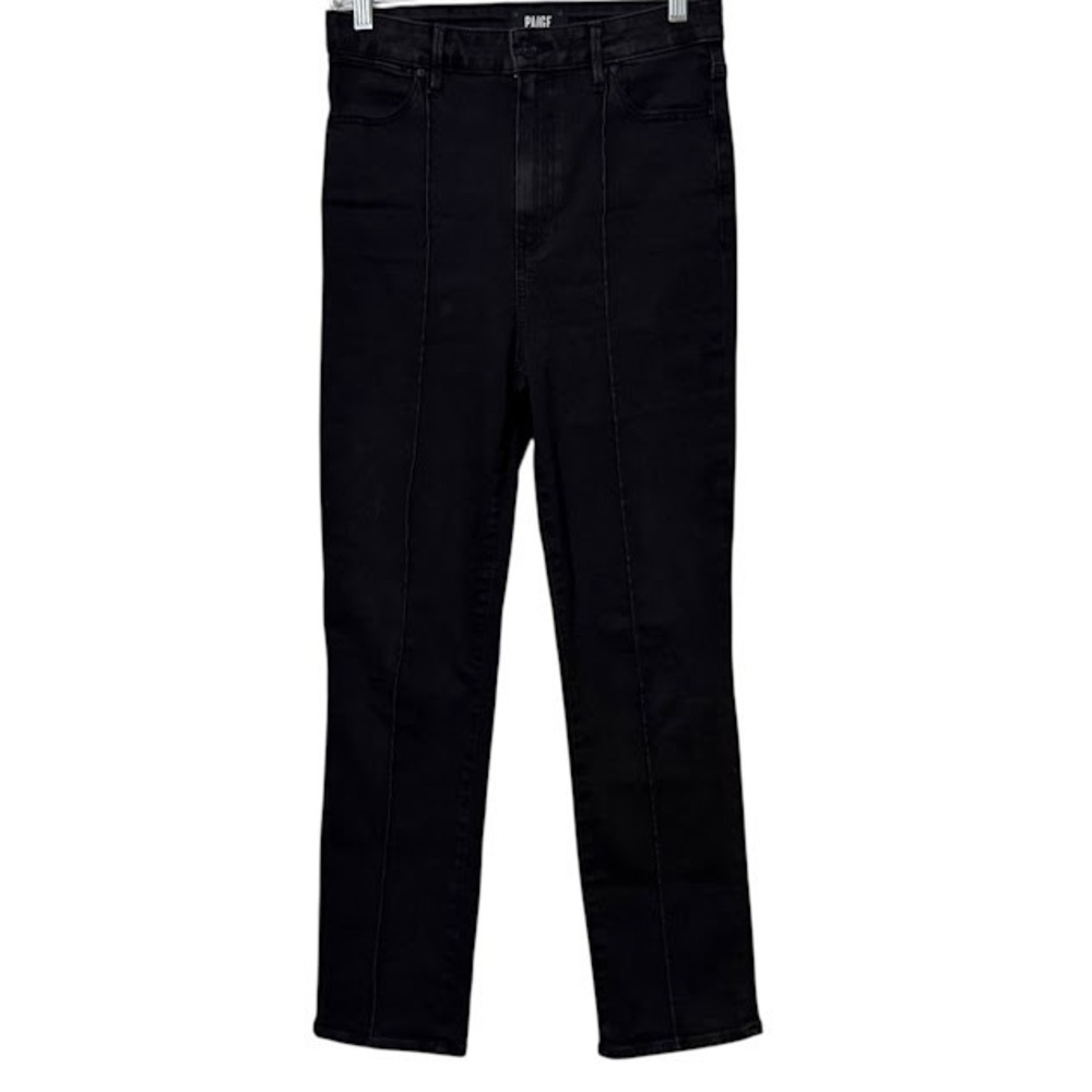 Paige Faded Black High Rise Cindy Straight Leg Stretch Seam Front Jeans Women 28